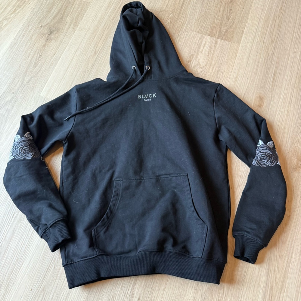 BLVCK Paris Embroidered Hoodie Black Sz XS 100% Cotton